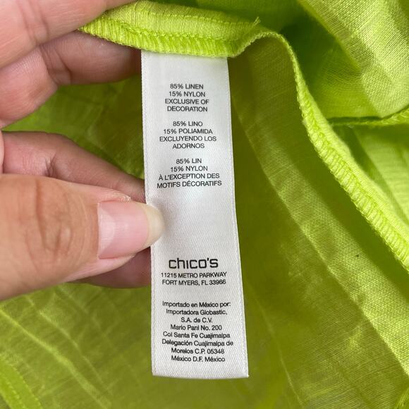 Chico's Lime Green Linen Blend Crinkle Embroidered Open Jacket Women's 3 (XL/16) - Picture 11 of 15